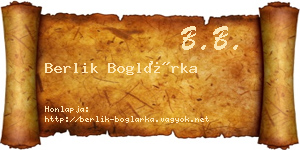 Berlik Boglárka névjegykártya